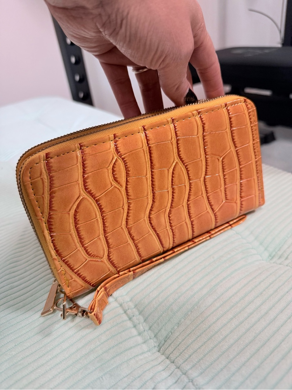 NWT Yellow Croc Embossed Double Zip Wallet